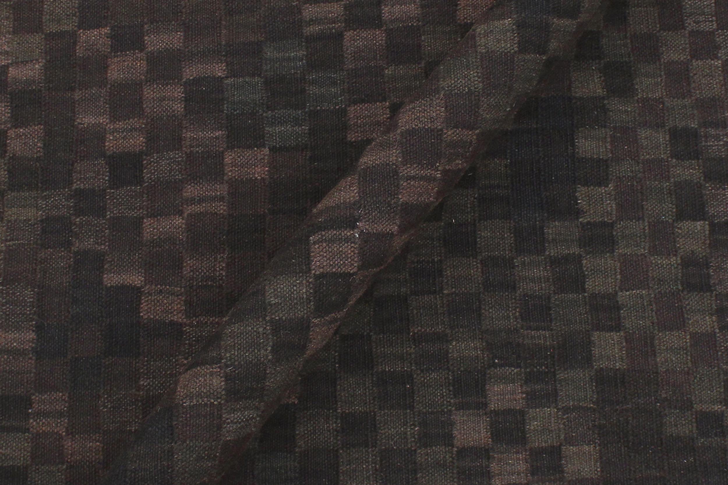 handmade Modern Kilim Black Brown Hand-Woven RECTANGLE 100% WOOL area rug 6' x 8'