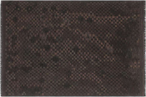 handmade Modern Kilim Black Brown Hand-Woven RECTANGLE 100% WOOL area rug 6' x 8'