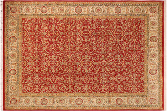 handmade Transitional  Red Beige Hand Knotted RECTANGLE 100% WOOL area rug 10x14