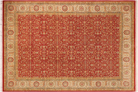handmade Transitional  Red Beige Hand Knotted RECTANGLE 100% WOOL area rug 10x14