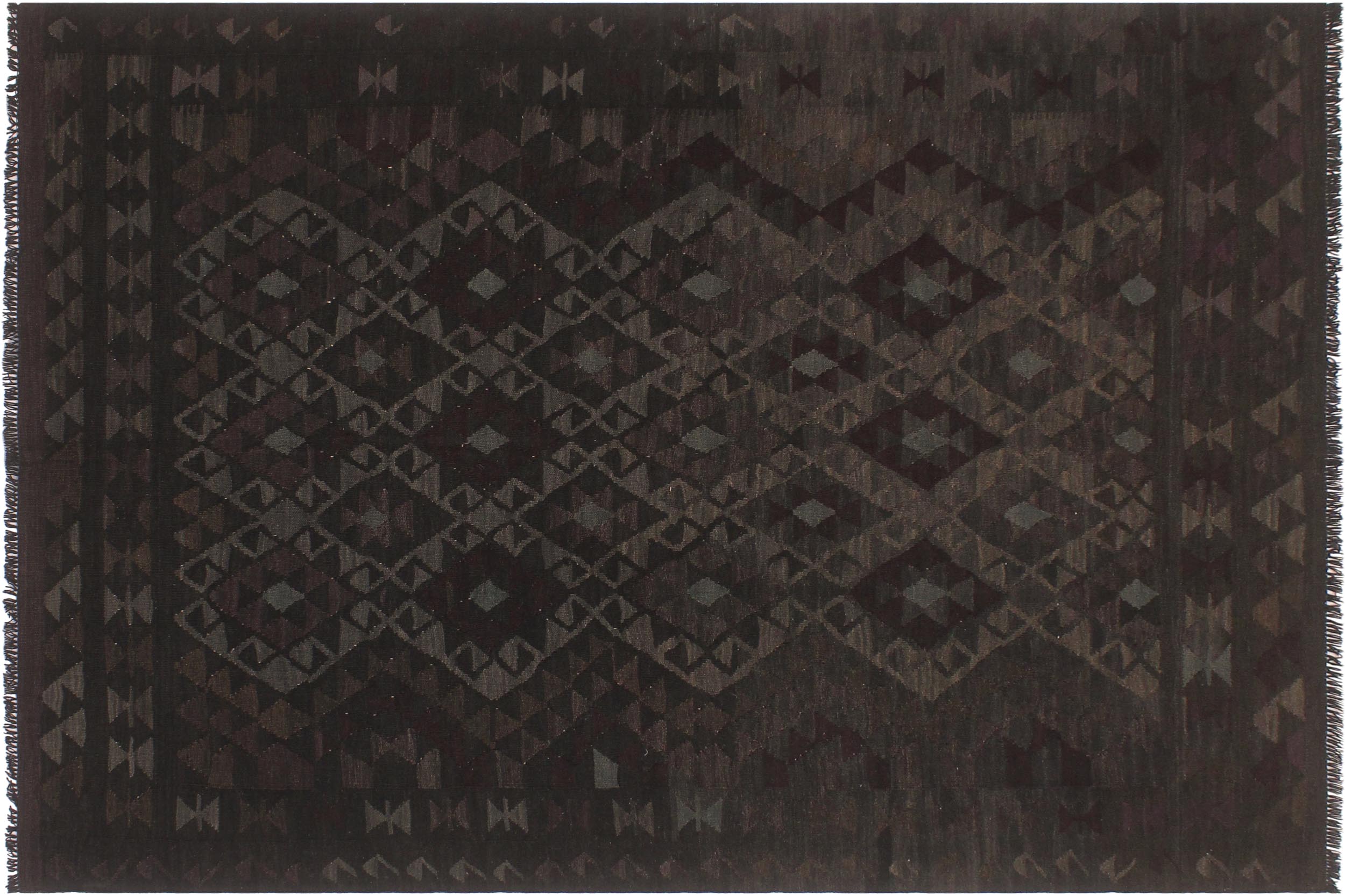 handmade Modern Kilim Black Gray Hand-Woven RECTANGLE 100% WOOL area rug 5' x 8'