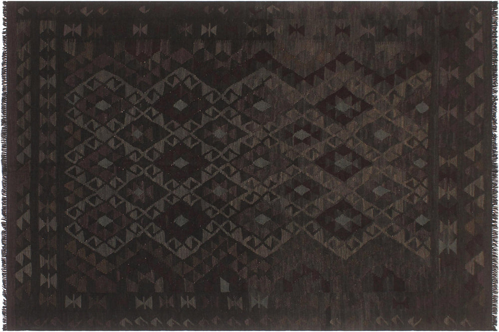 handmade Modern Kilim Black Gray Hand-Woven RECTANGLE 100% WOOL area rug 5' x 8'