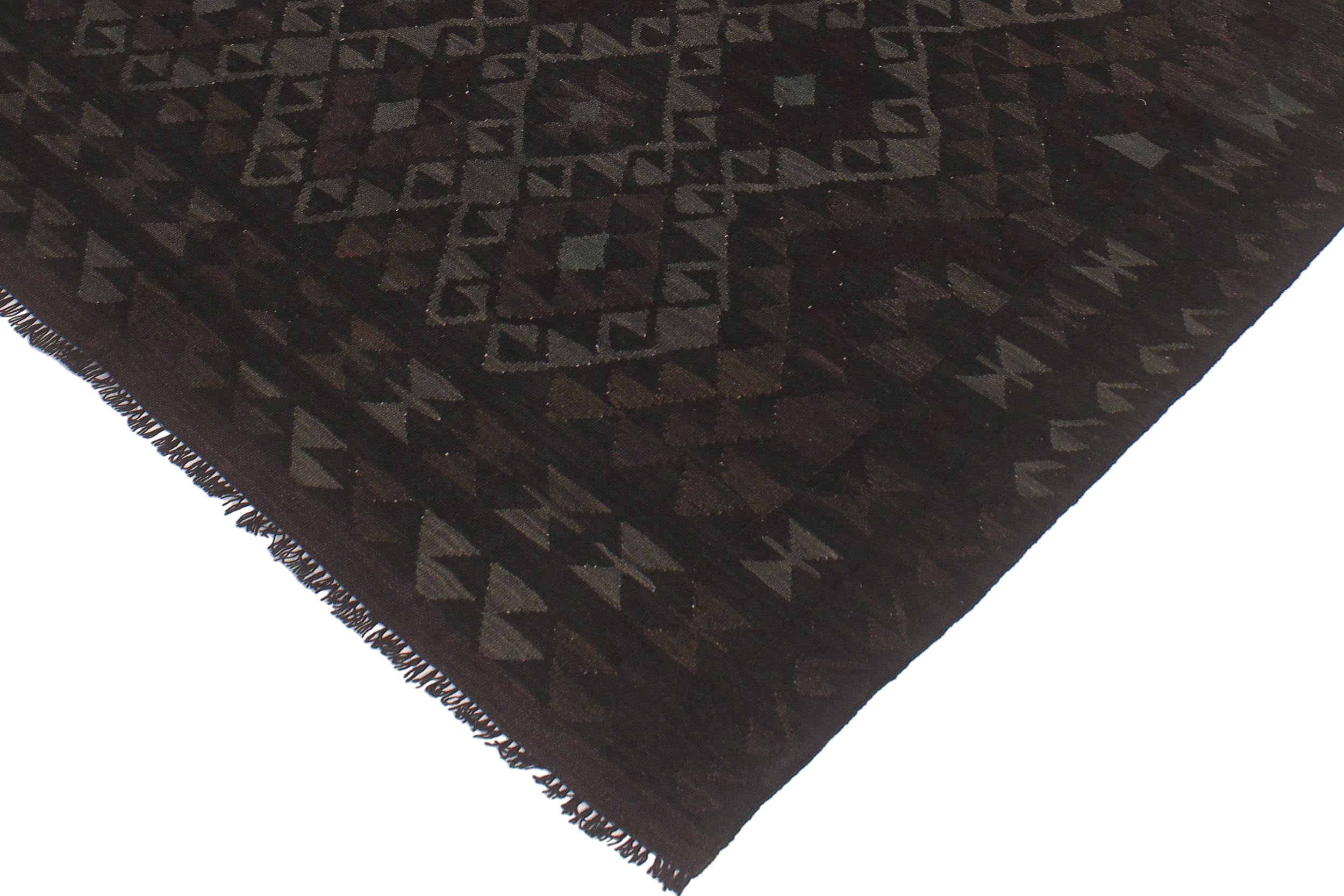 handmade Modern Kilim Black Gray Hand-Woven RECTANGLE 100% WOOL area rug 5' x 8'