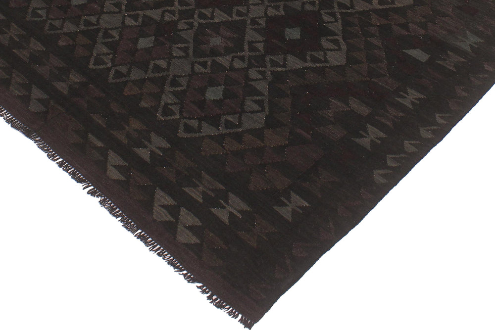 handmade Modern Kilim Black Gray Hand-Woven RECTANGLE 100% WOOL area rug 5' x 8'