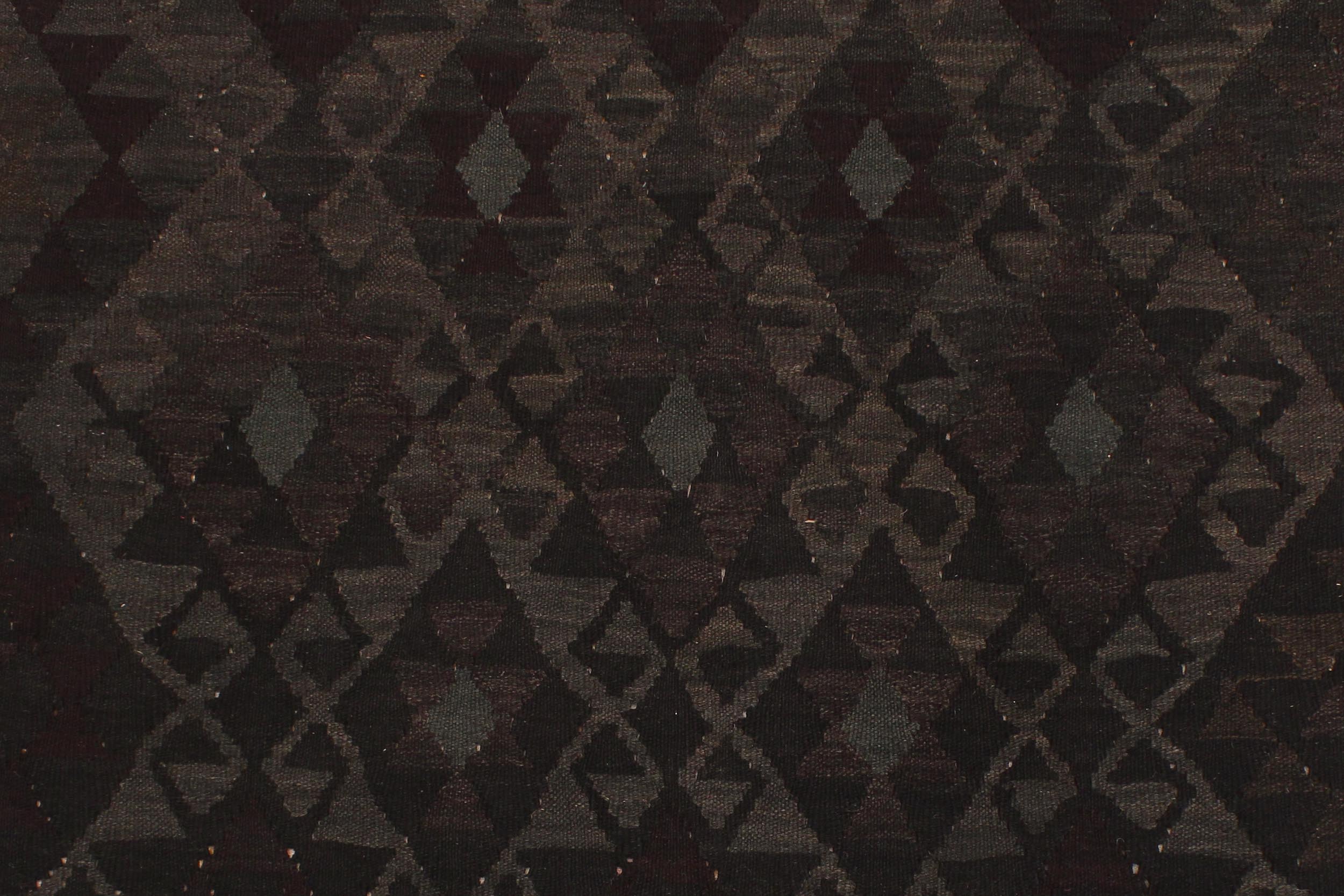 handmade Modern Kilim Black Gray Hand-Woven RECTANGLE 100% WOOL area rug 5' x 8'