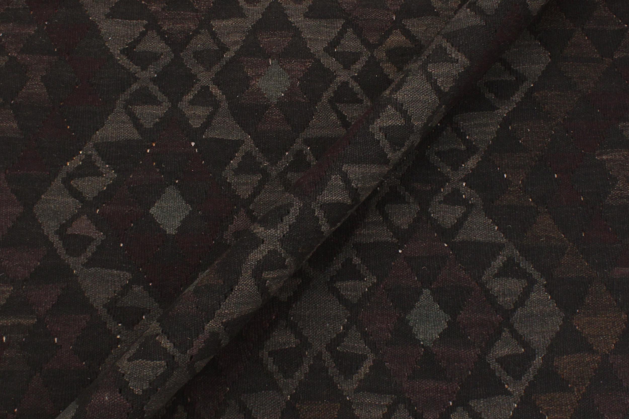 handmade Modern Kilim Black Gray Hand-Woven RECTANGLE 100% WOOL area rug 5' x 8'