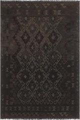 Flat Weave Kilim Antique Navaho Vintage handmade Geometric Kilim Black Gray Hand-Woven Rectangle 100% Wool Area Rug 5x8 