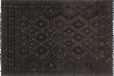 handmade Modern Kilim Black Gray Hand-Woven RECTANGLE 100% WOOL area rug 5' x 8'