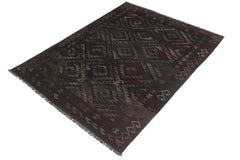 handmade Modern Kilim Black Brown Hand-Woven RECTANGLE 100% WOOL area rug 6' x 8'