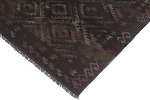handmade Modern Kilim Black Brown Hand-Woven RECTANGLE 100% WOOL area rug 6' x 8'