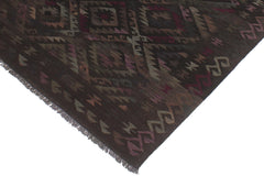 handmade Modern Kilim Black Brown Hand-Woven RECTANGLE 100% WOOL area rug 6' x 8'