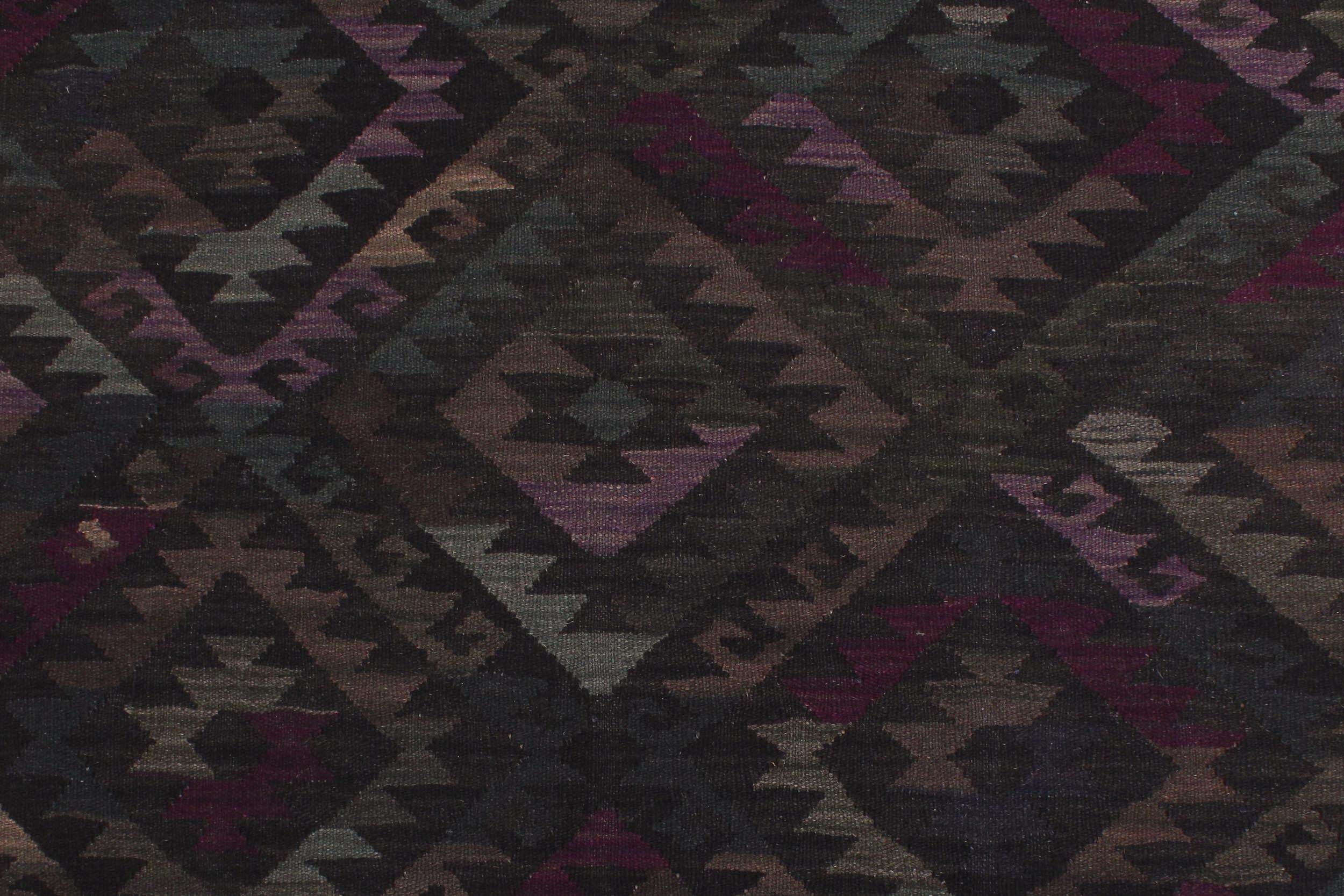 handmade Modern Kilim Black Brown Hand-Woven RECTANGLE 100% WOOL area rug 6' x 8'