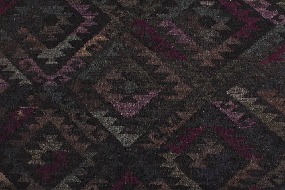 handmade Modern Kilim Black Brown Hand-Woven RECTANGLE 100% WOOL area rug 6' x 8'