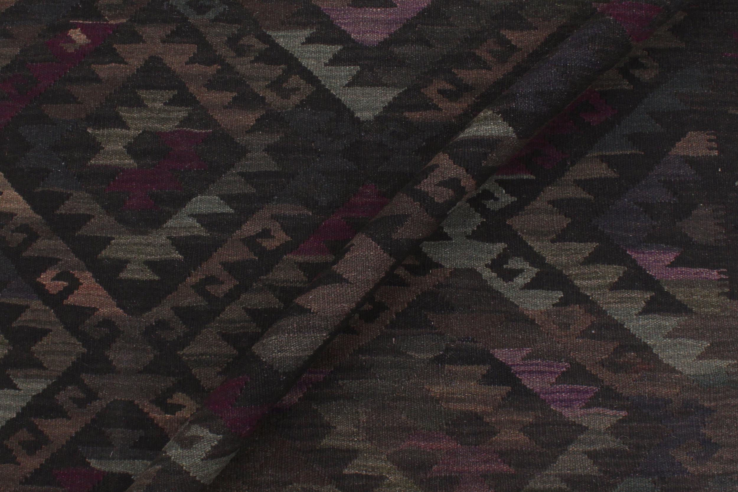 handmade Modern Kilim Black Brown Hand-Woven RECTANGLE 100% WOOL area rug 6' x 8'
