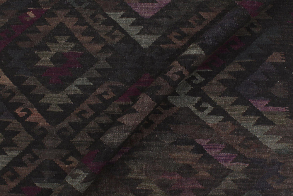 handmade Modern Kilim Black Brown Hand-Woven RECTANGLE 100% WOOL area rug 6' x 8'