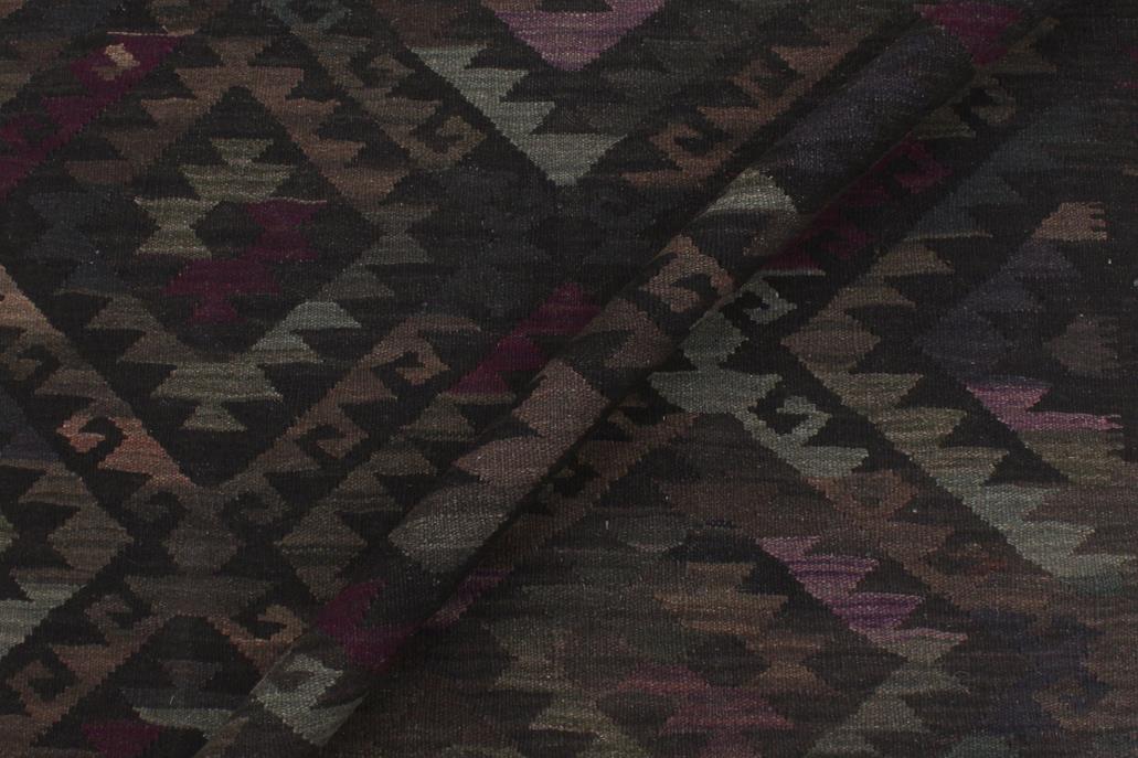 Flat Weave Kilim Antique Navaho Vintage handmade Geometric Kilim Black Brown Hand-Woven Rectangle 100% Wool Area Rug 6x8 