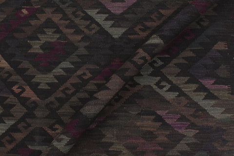 handmade Modern Kilim Black Brown Hand-Woven RECTANGLE 100% WOOL area rug 6' x 8'