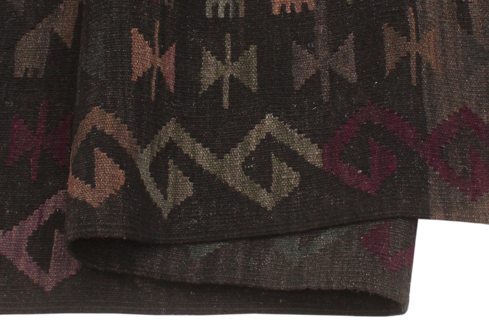 handmade Modern Kilim Black Brown Hand-Woven RECTANGLE 100% WOOL area rug 6' x 8'