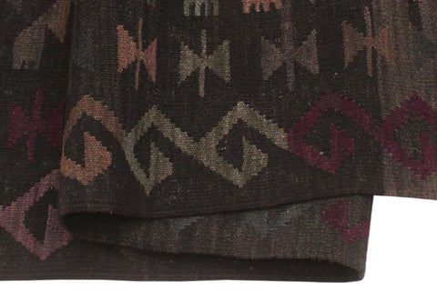 handmade Modern Kilim Black Brown Hand-Woven RECTANGLE 100% WOOL area rug 6' x 8'