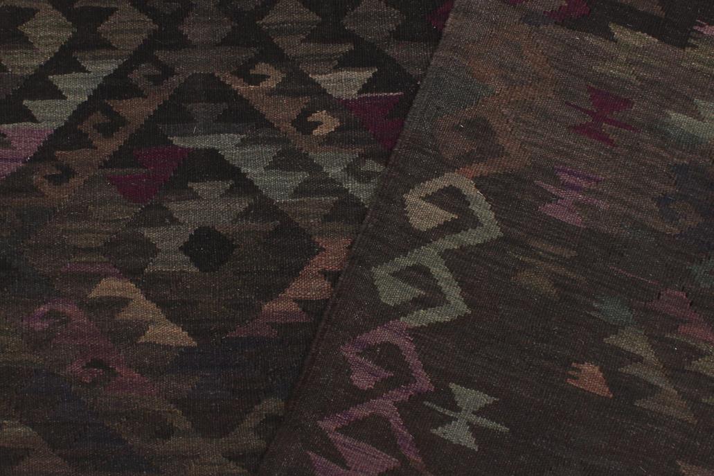 Flat Weave Kilim Antique Navaho Vintage handmade Geometric Kilim Black Brown Hand-Woven Rectangle 100% Wool Area Rug 6x8 