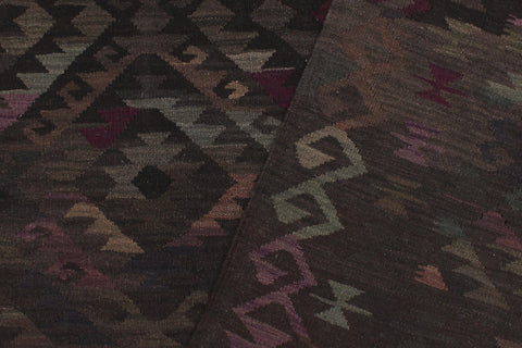 handmade Modern Kilim Black Brown Hand-Woven RECTANGLE 100% WOOL area rug 6' x 8'