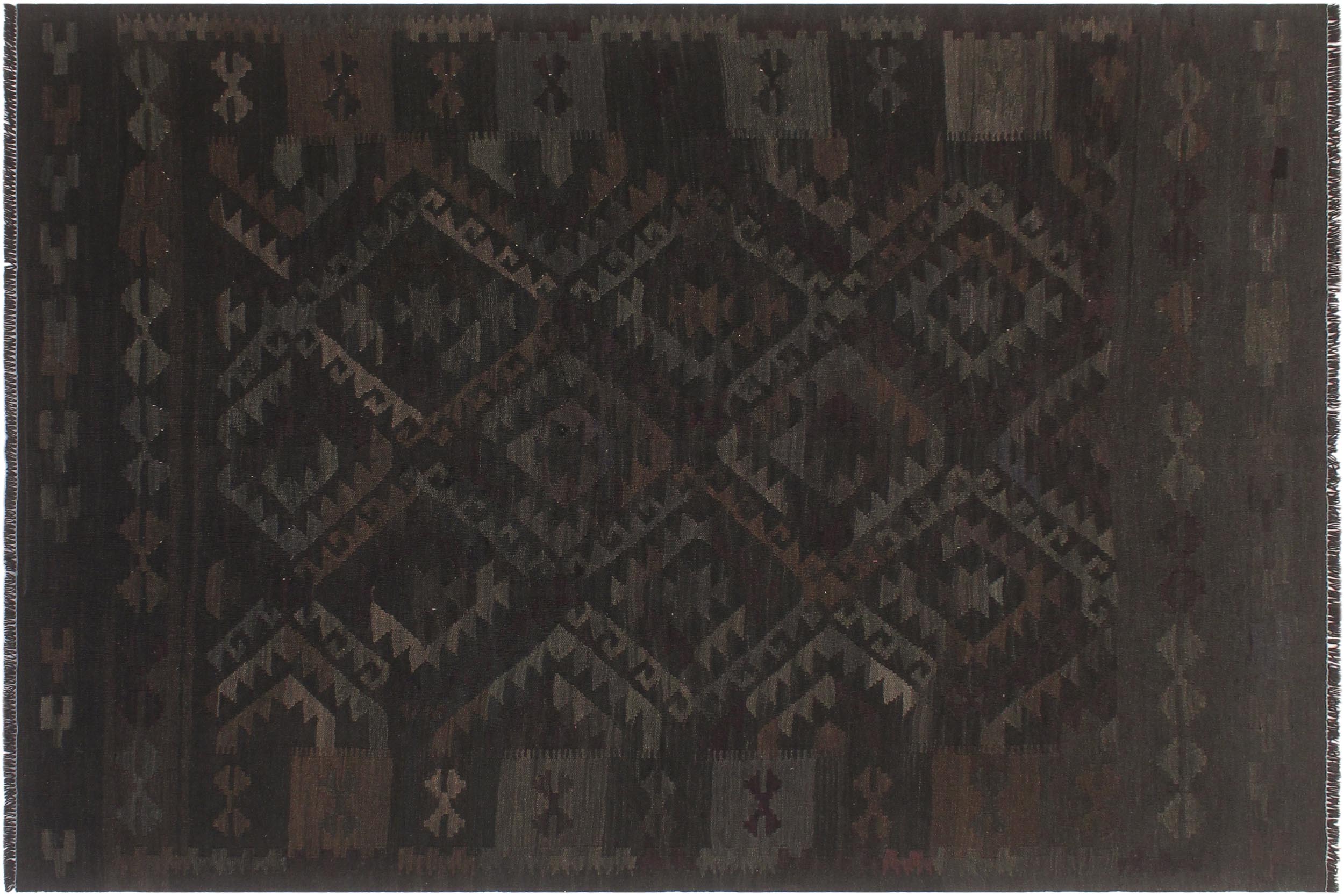 handmade Modern Kilim Black Blue Hand-Woven RECTANGLE 100% WOOL area rug 5' x 8'