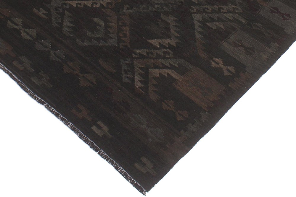 handmade Modern Kilim Black Blue Hand-Woven RECTANGLE 100% WOOL area rug 5' x 8'