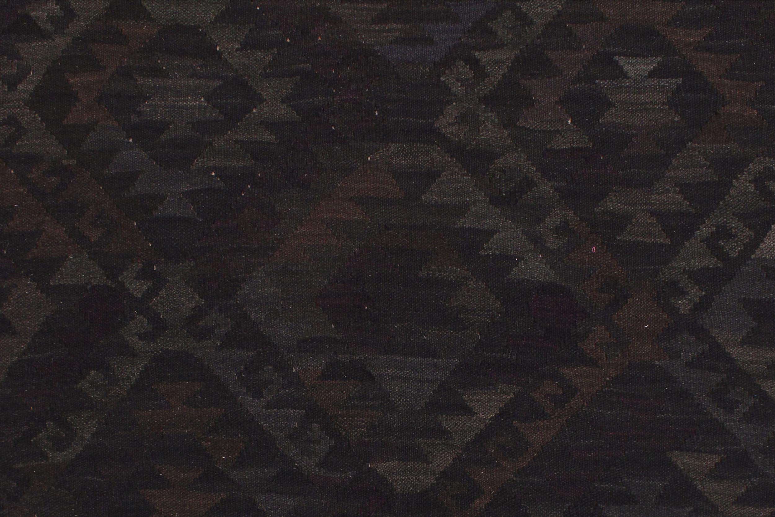 handmade Modern Kilim Black Blue Hand-Woven RECTANGLE 100% WOOL area rug 5' x 8'