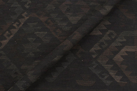 handmade Modern Kilim Black Blue Hand-Woven RECTANGLE 100% WOOL area rug 5' x 8'