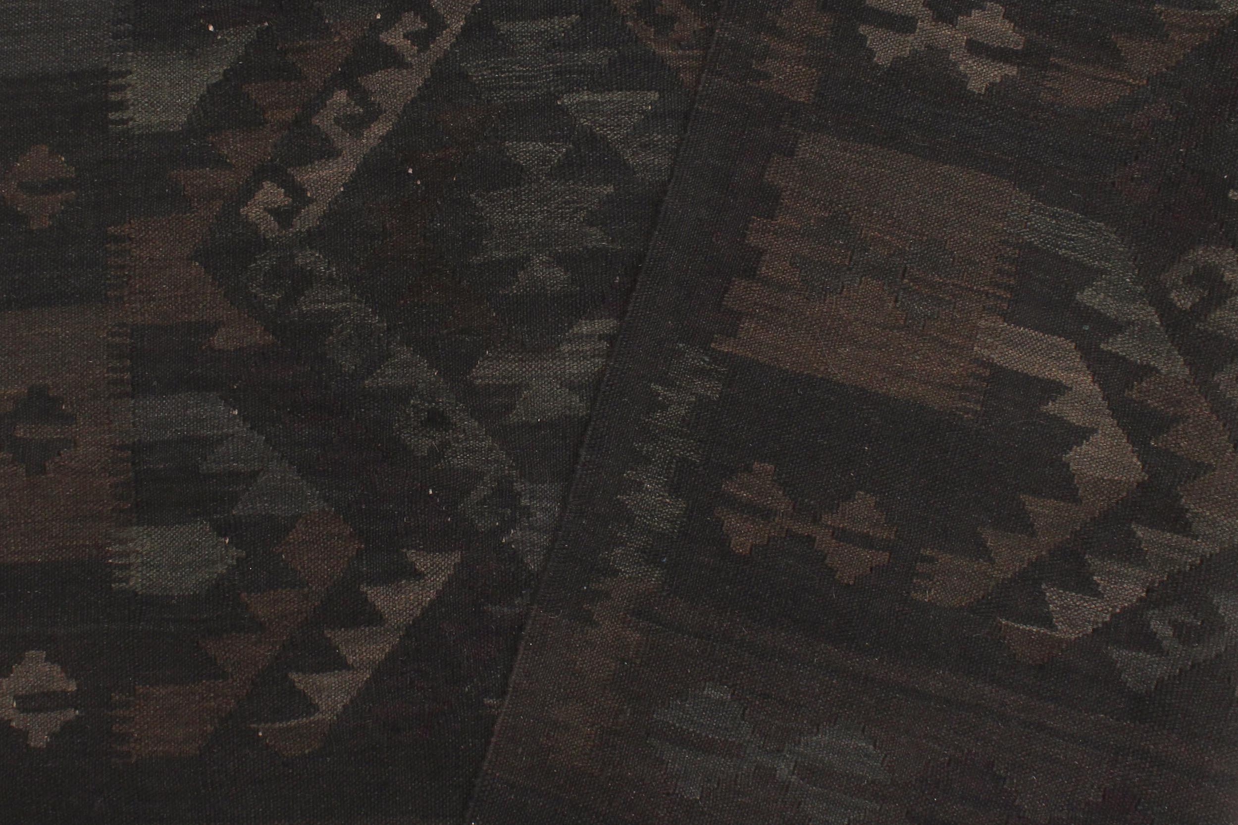 handmade Modern Kilim Black Blue Hand-Woven RECTANGLE 100% WOOL area rug 5' x 8'