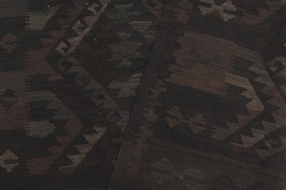 handmade Modern Kilim Black Blue Hand-Woven RECTANGLE 100% WOOL area rug 5' x 8'