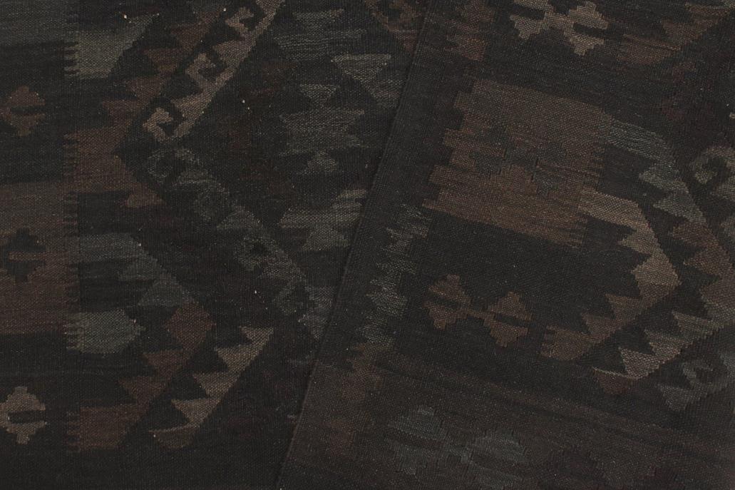 Flat Weave Kilim Antique Navaho Vintage handmade Geometric Kilim Black Blue Hand-Woven Rectangle 100% Wool Area Rug 5x8 