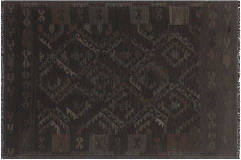 handmade Modern Kilim Black Blue Hand-Woven RECTANGLE 100% WOOL area rug 5' x 8'