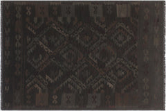 handmade Modern Kilim Black Blue Hand-Woven RECTANGLE 100% WOOL area rug 5' x 8'