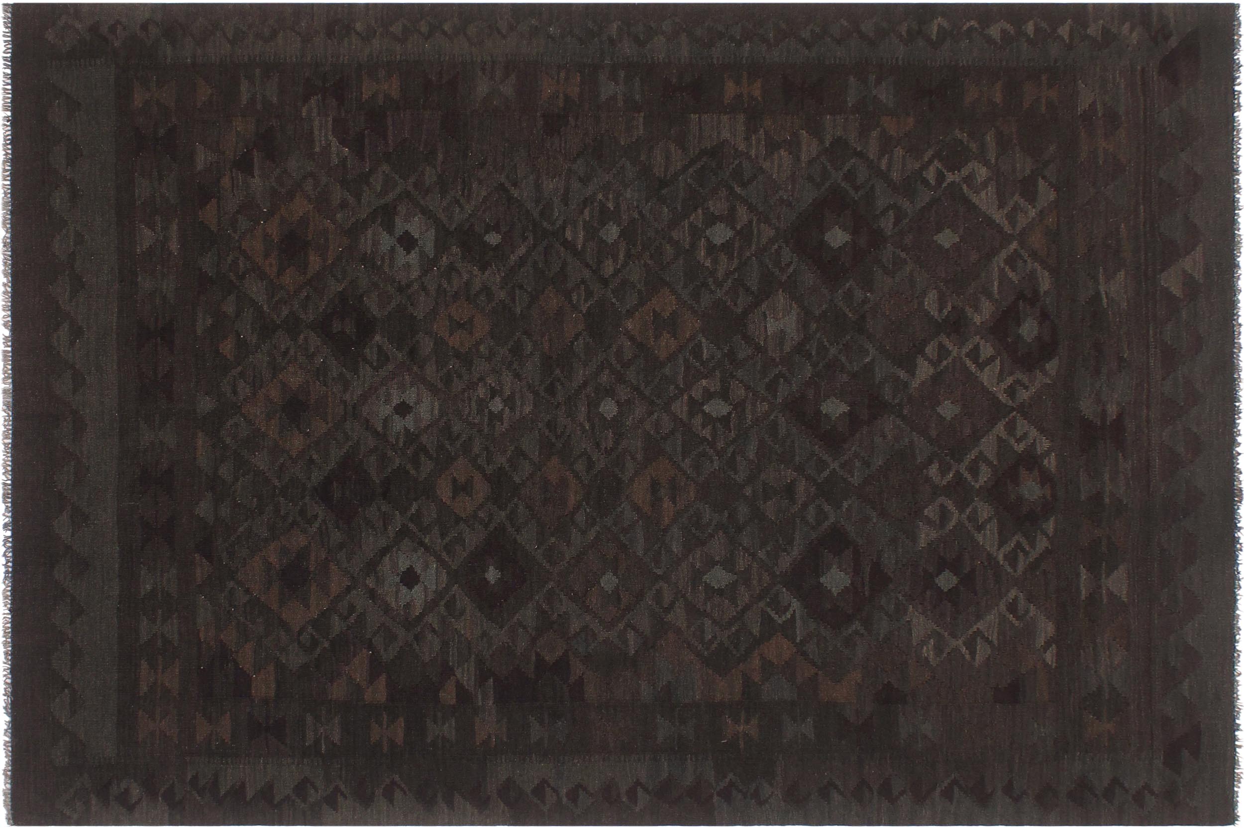 handmade Modern Kilim Charcoal Blue Hand-Woven RECTANGLE 100% WOOL area rug 6' x 7'