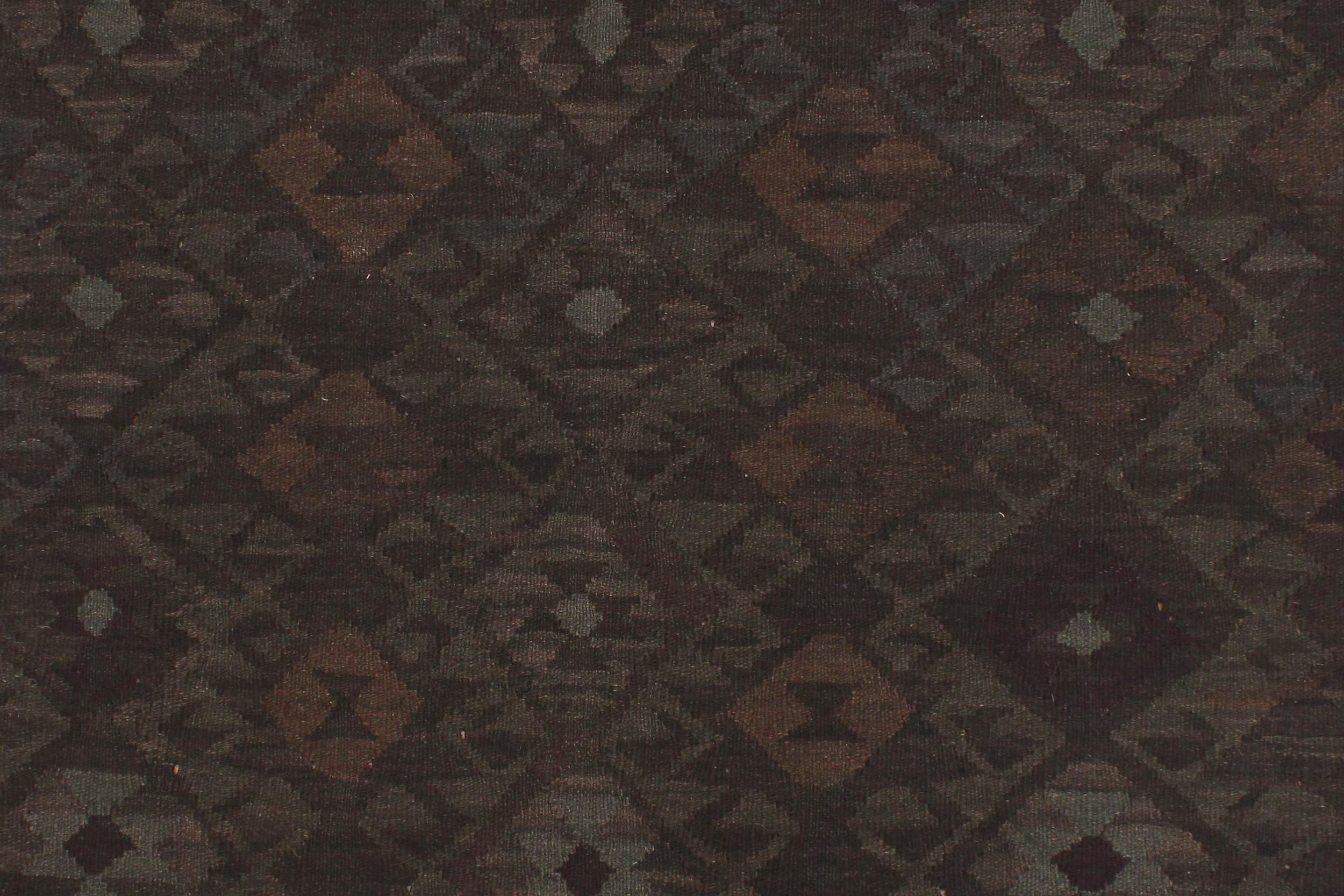 handmade Modern Kilim Charcoal Blue Hand-Woven RECTANGLE 100% WOOL area rug 6' x 7'