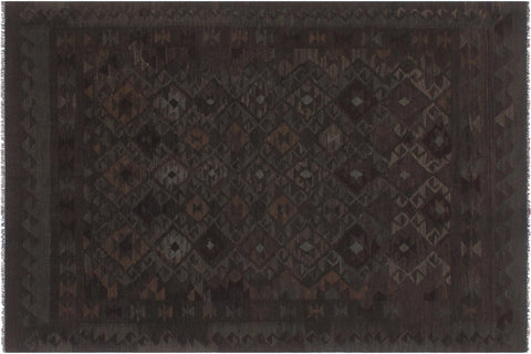 handmade Modern Kilim Charcoal Blue Hand-Woven RECTANGLE 100% WOOL area rug 6' x 7'