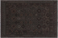 handmade Modern Kilim Charcoal Blue Hand-Woven RECTANGLE 100% WOOL area rug 6' x 7'