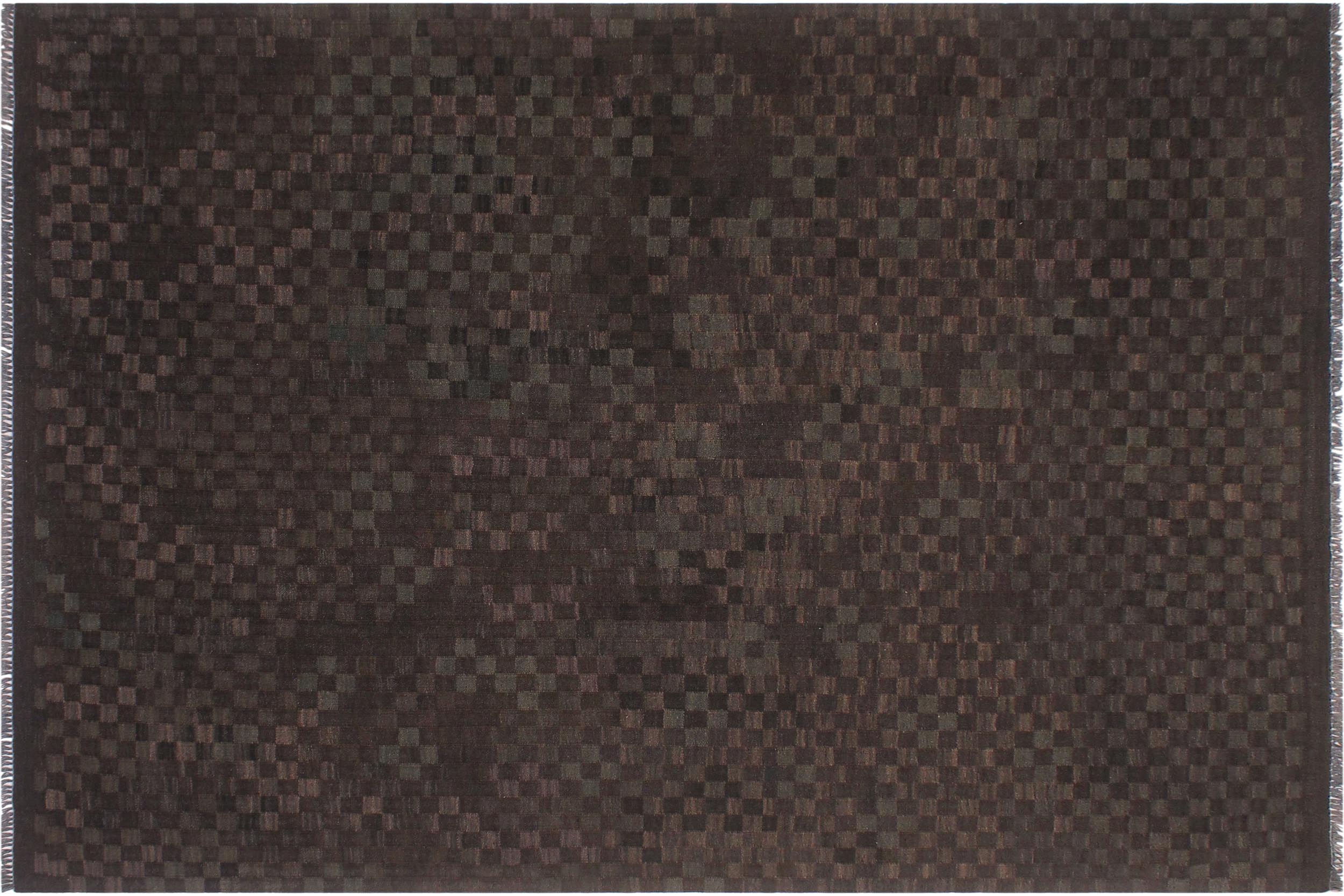 handmade Modern Kilim Brown Green Hand-Woven RECTANGLE 100% WOOL area rug 6' x 8'