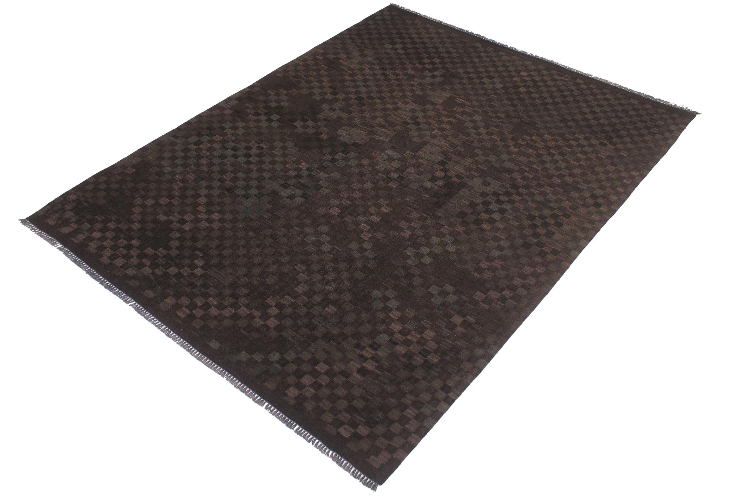 handmade Modern Kilim Brown Green Hand-Woven RECTANGLE 100% WOOL area rug 6' x 8'