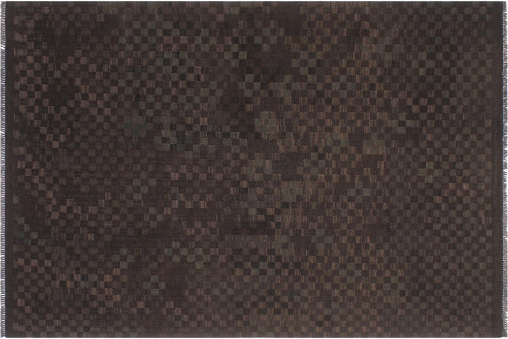handmade Modern Kilim Brown Green Hand-Woven RECTANGLE 100% WOOL area rug 6' x 8'