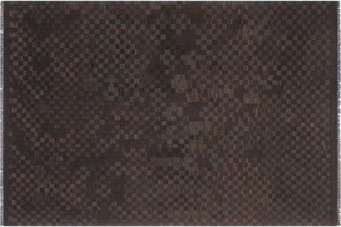 handmade Modern Kilim Brown Green Hand-Woven RECTANGLE 100% WOOL area rug 6' x 8'