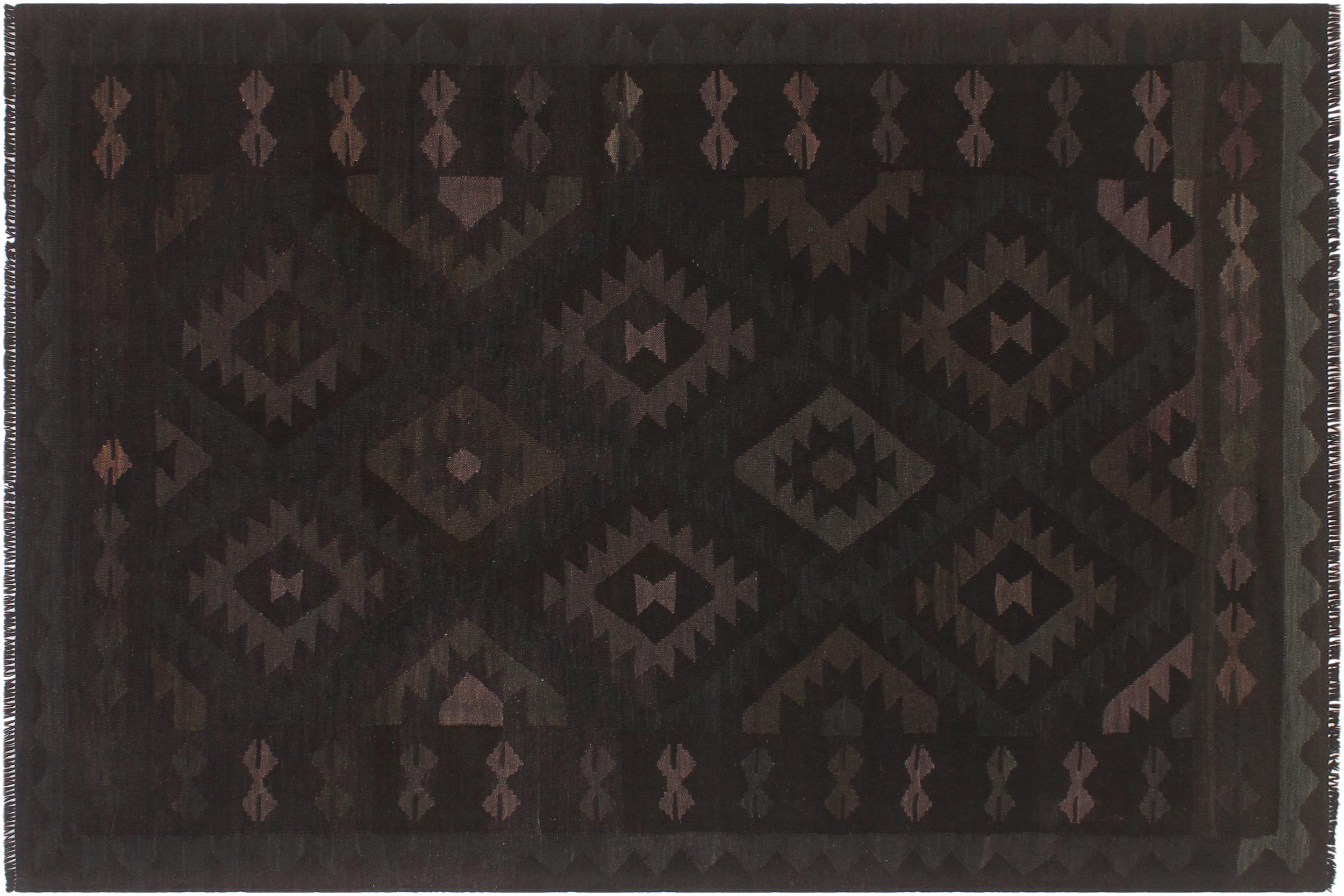 handmade Modern Kilim Black Blue Hand-Woven RECTANGLE 100% WOOL area rug 5' x 7'