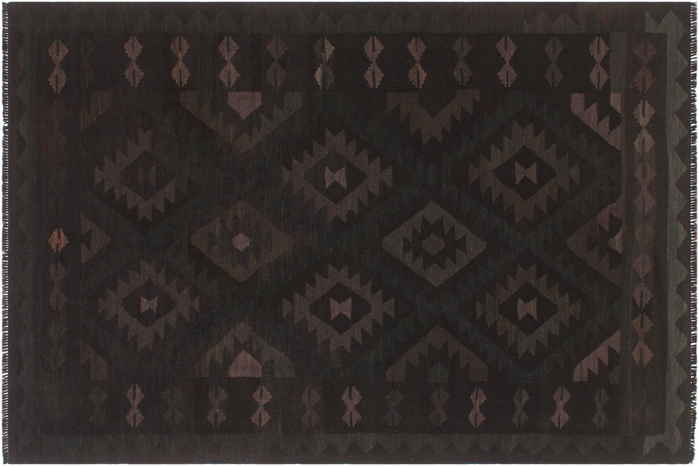 handmade Modern Kilim Black Blue Hand-Woven RECTANGLE 100% WOOL area rug 5' x 7'