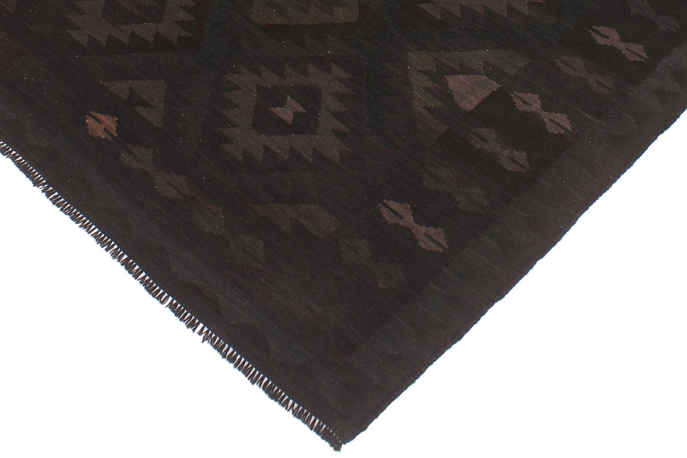 handmade Modern Kilim Black Blue Hand-Woven RECTANGLE 100% WOOL area rug 5' x 7'