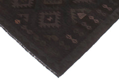 handmade Modern Kilim Black Blue Hand-Woven RECTANGLE 100% WOOL area rug 5' x 7'