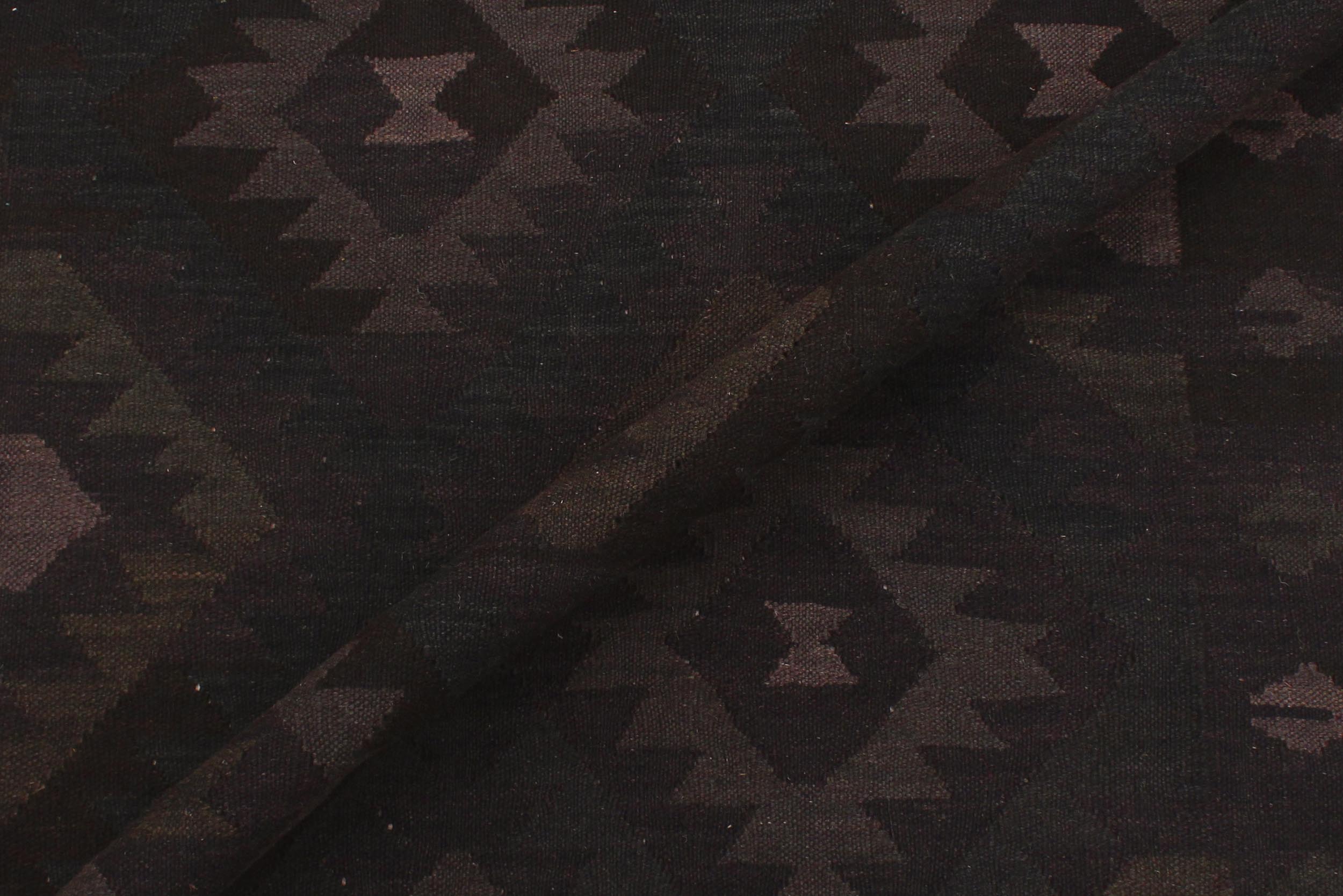 handmade Modern Kilim Black Blue Hand-Woven RECTANGLE 100% WOOL area rug 5' x 7'