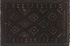 handmade Modern Kilim Black Blue Hand-Woven RECTANGLE 100% WOOL area rug 5' x 7'