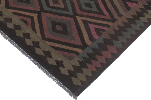 handmade Modern Kilim Black Blue Hand-Woven RECTANGLE 100% WOOL area rug 5' x 8'