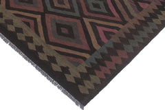 handmade Modern Kilim Black Blue Hand-Woven RECTANGLE 100% WOOL area rug 5' x 8'